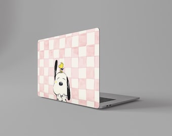 Woodstock and Snoopy Checkerboard MacBook Case | Pink Plaid Laptop Sleeve