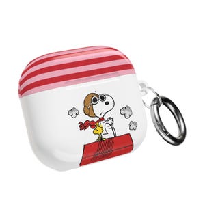 Funda para AirPods con diseño de Snoopy a rayas estilo piloto / Estilo Snoopy de dibujos animados para aviación