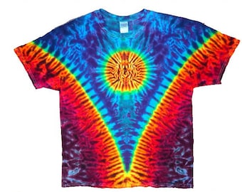 Tie Dye Sun V  Short Sleeve Tee Shirt