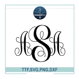 May include: Black monogram design featuring the letters "ASA" in a decorative, swirling font. The design includes the text "TTF, SVG, PNG, DXF" at the bottom, set against a light blue background. The EmbandPrint logo is at the top.