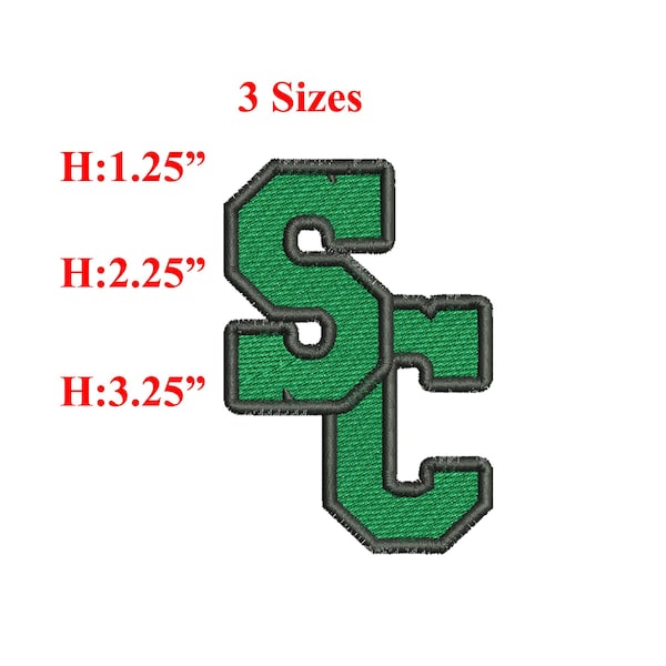 SC Embroidery Design File: Bold Interlocking "SC" Logo (Multiple Formats) In 3 Size