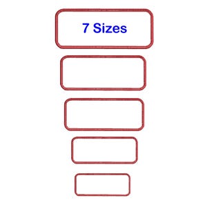 May include: A white background displays a series of rectangular shapes with red stitched borders. The top rectangle contains the text "7 Sizes" in blue. The rectangles are of varying sizes, possibly a size guide or chart.