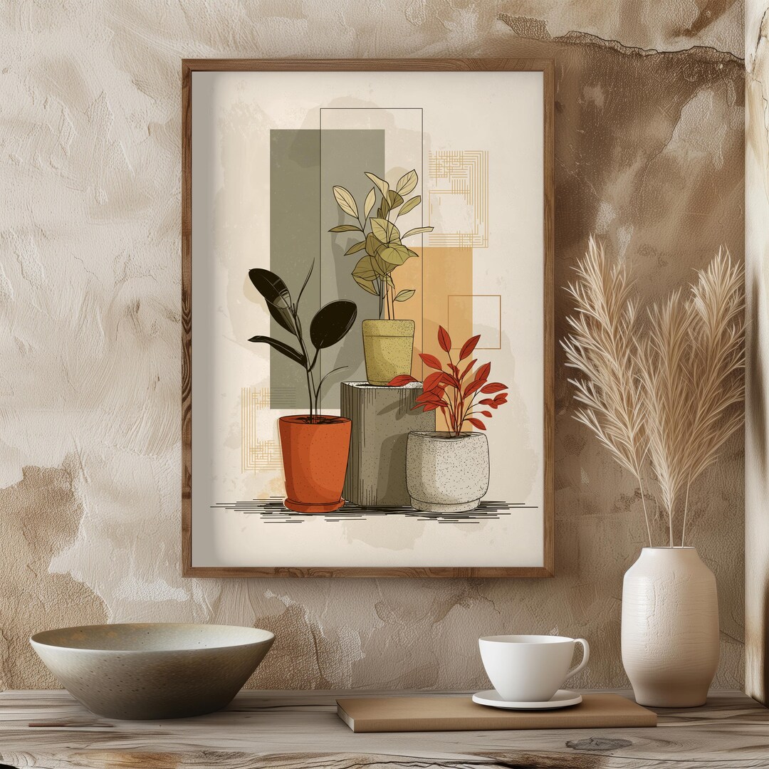 Mid Century Art Modern Botanical Wall | Neutral Abstract Plant Print ...