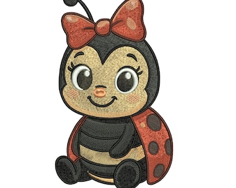 Kawaii Ladybug Embroidery Design | Red Bow Baby Machine File (Instant Download)