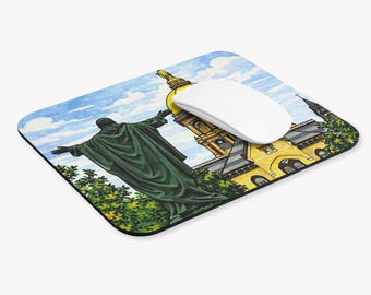 Notre Dame Golden Dome & Christus Statue Mouse Pad | University Campus Desk Mat