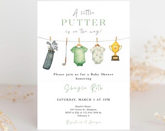 A Little Putter Baby Shower Invitation, Golf Themed Baby Shower, Gender Neutral Shower, Boho Shower, Boy Baby Shower, Girl Shower, BAS001