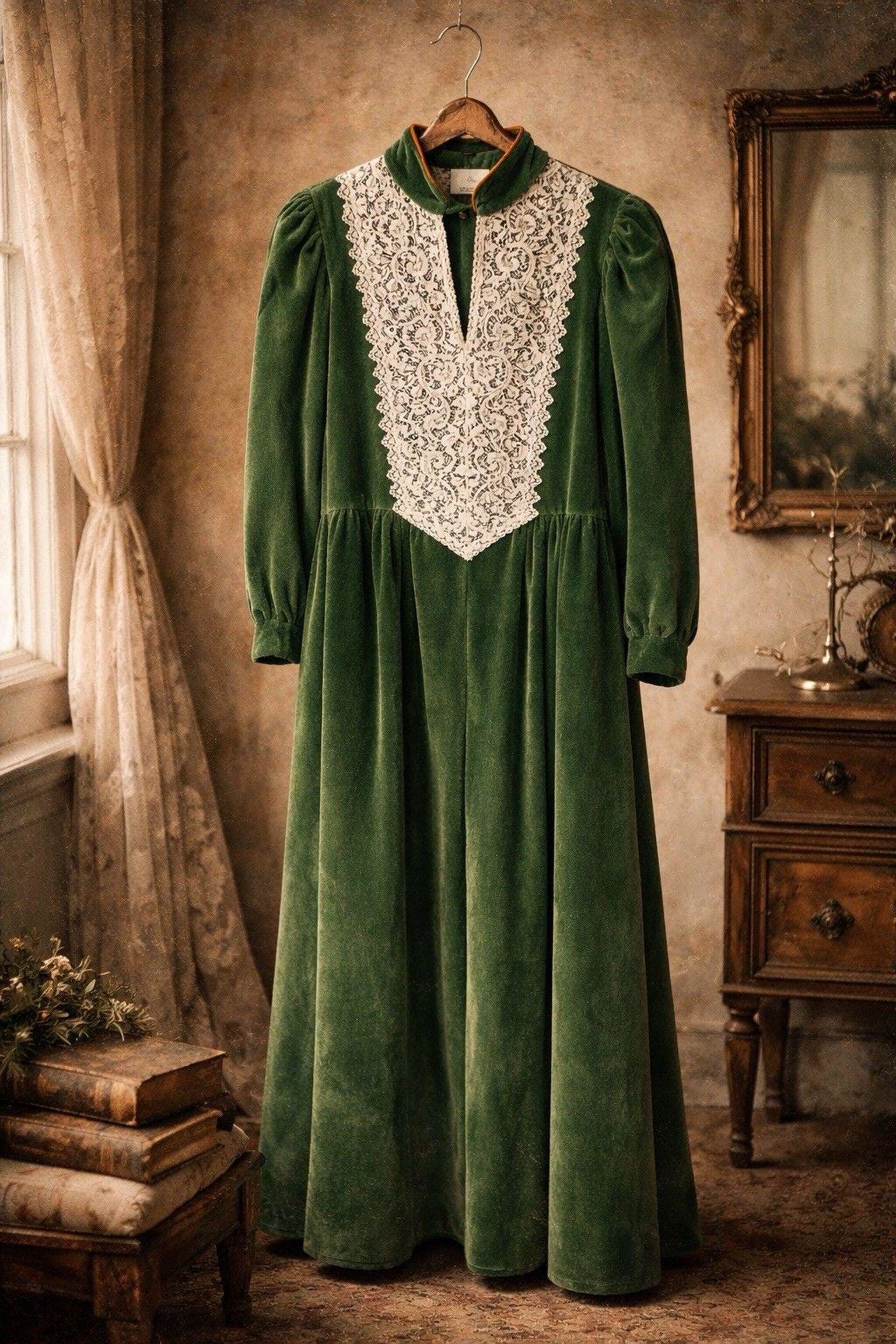 Green Velvet Maxi Dress - Etsy