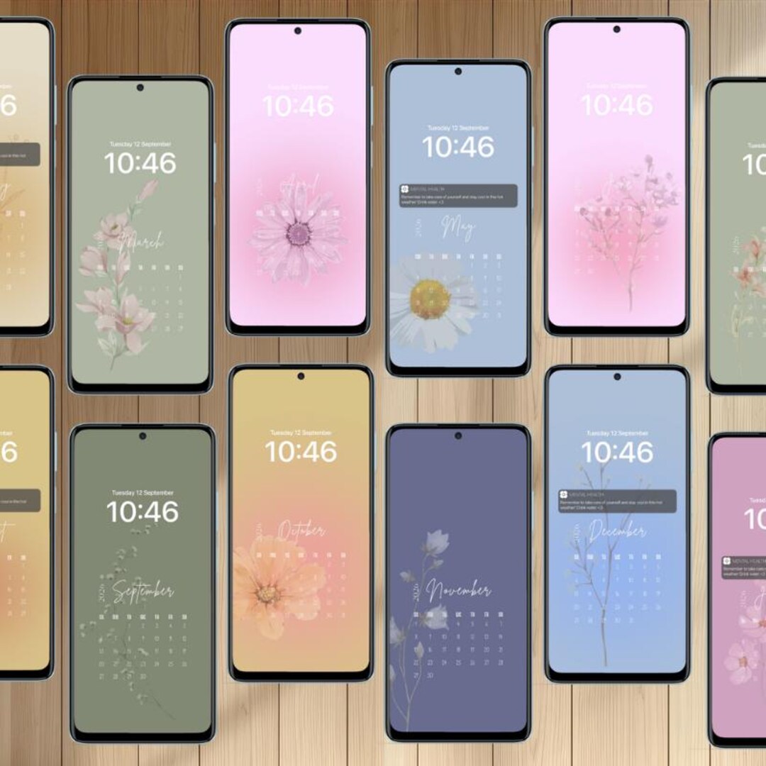 2026 Calendar Phone Wallpaper iPhone Android, Floral Pastel Aesthetic