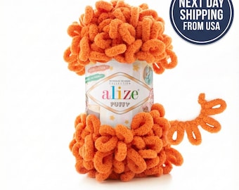 Alize Puffy Chenille Loop Yarn, Finger Knitting, Soft Blanket Yarn, No needles