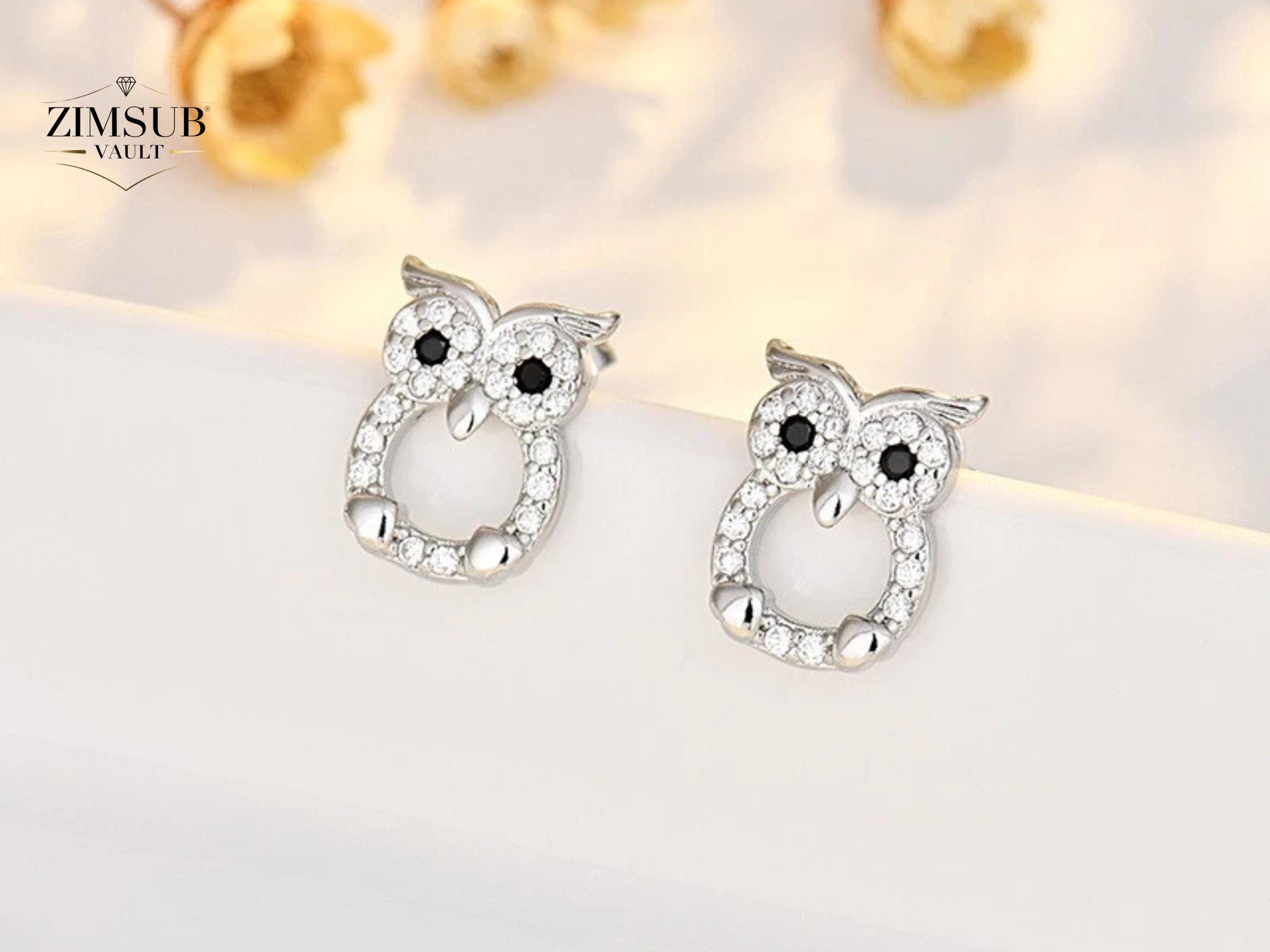 Shiny 925 Sterling Silver Cute Owl CZ Gemstone Stud Earrings Women Girl Gift UK Christmas Gift