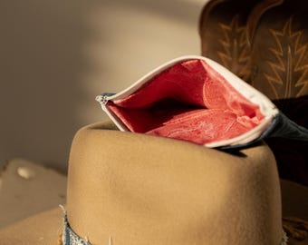 Handmade Denim Pouch | Thrifted Jeans Bag with Hot Pink Lining | Small Zipper Purse | Gift for Her