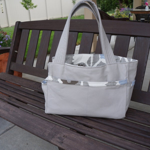 Pet Carrier Tote- Pale Grey With Botanical Print