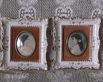 Vintage cameo picture pair, victorian style decor