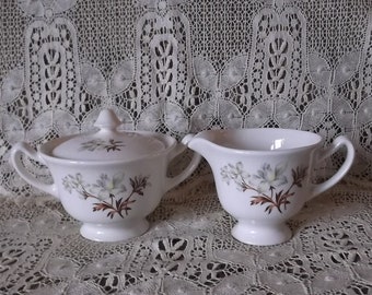 Vintage  sugar bowl and creamer, white farmhouse decor