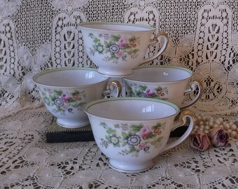 Vintage tea cups Japan set four romantic farmhouse