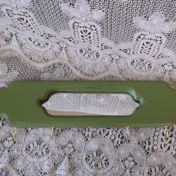 Shabby Green mirrored key holder, rustic chic, eden green, small wall, jewelry hanger