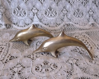 Vintage brass dolphin pair, coastal decor