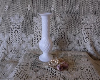 Vintage milk glass bud vase, white decorating