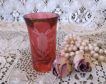 Vintage Cranberry glass shot glass/toothpick holder