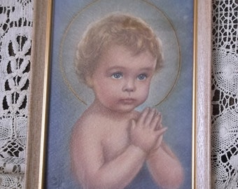 Vintage picture small, Holy child Jesus in prayer, angelic child