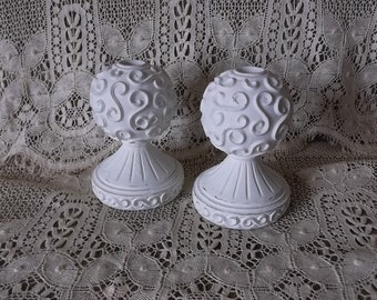 White orb shape candle holders, distressed