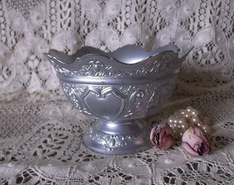 Vintage Cast aluminum decorative bowl, ornate Victorian decor