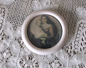 Madonna and child, vintage petite picture, time worn