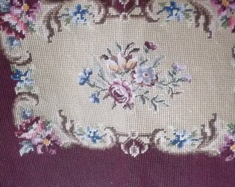 Shabby Cottage, Vintage Needlepoint Roses, burgundy, time worn