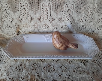 Shabby heavy metal tray, vintage lenox painted, heirloom white