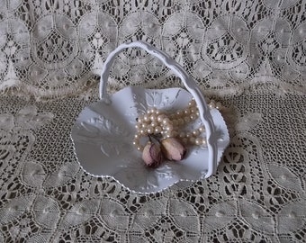 Vintage Metal, shabby blossom white basket tray small, French Country decor