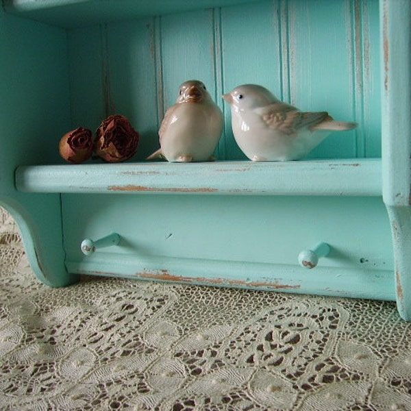 RESERVED JENNIFER Shabby Country Cottage Robin egg blue collectibles shelf, distressed, upcycled, recycled, salvaged
