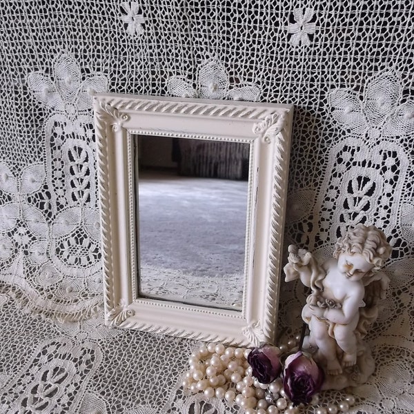 Shabby Romantic cottage mirror, small mirror, creamy white