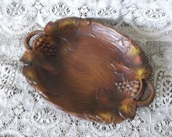 Farmhouse decor, Vintage burwood, faux wood carved bowl