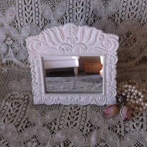 Shabby heirloom white ornate wall mirror, upcycled metal frame