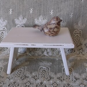 Vintage Shabby white small wood stool, farmhouse decor