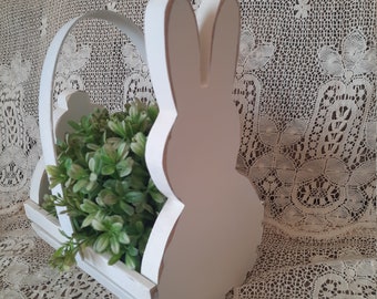 Shabby heirloom white Wood bunny basket vintage revived