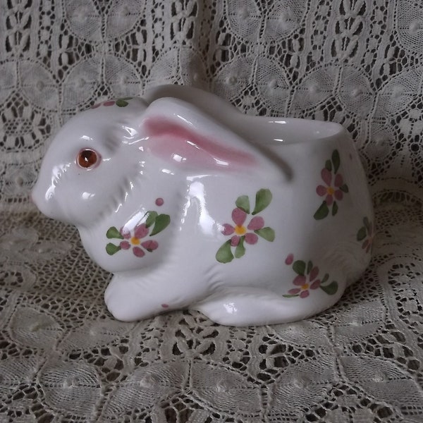 Vintage ceramic bunny hand painted flowers