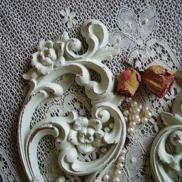 Shabby white candle sconce pair, french country decor