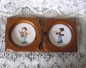 Vintage mini goebel plates little music makers, framed pair