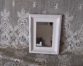 Shabby small wall mirror small, repurposed, heirloom white, chunky frame