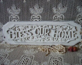 Bless our home wall sign shabby heirloom white