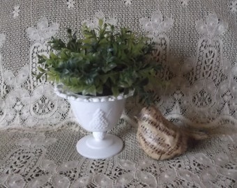 Vintage milk glass compote, centerpiece farmhouse decor