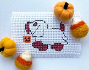 Disfraz de fantasma de Clifford el gran perro rojo para Halloween, bordado con aguja, lienzo de 13 hilos de Zweigart