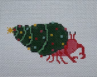 Christmas Needlepoint Canvas: Hermit Crab Christmas Tree, Zweigart 13 Count Handpainted