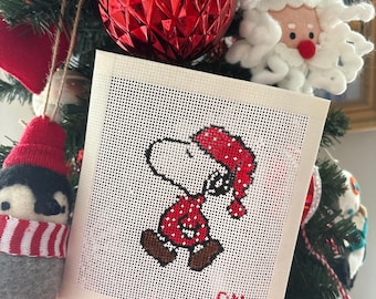 Lienzo de bordado de Snoopy: Pijamas navideños, Zweigart, 13 hilos, pintado a mano