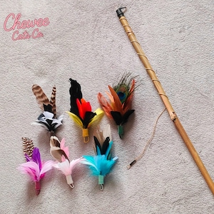 Handmade Feather Chaser Cat Toy – Natural Feather Wand Teaser – Interactive Play