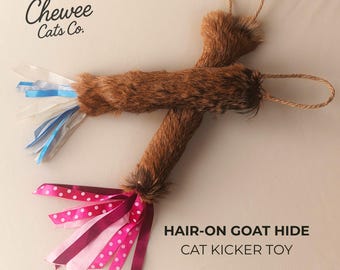 Goatie Cat Kicker Toy – Hair-on Goatskin | Catnip Silvervine Valerian Filled | Handmade UK