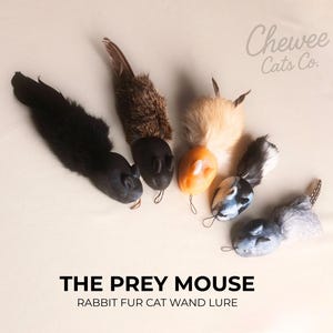 The Prey Mouse – Real Fur Cat Wand Lure | Interactive Hunting Toy, Clip-On Cat Teaser Attachment Natural