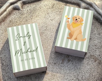 Cajas de cerillas personalizadas para bodas, cajas de cerillas para mascotas con el lema "Disfruta con tu perro", recuerdos para damas de honor, cajas de cerillas al por mayor para invitados a la boda, cerillas personalizadas para perros