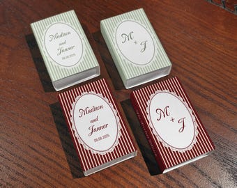 Custom Wedding Stripe Matchboxes, Personalized Vintage Matchboxes with Initials, Wedding Party Favors, The Perfect Match, Bridal Shower Gift